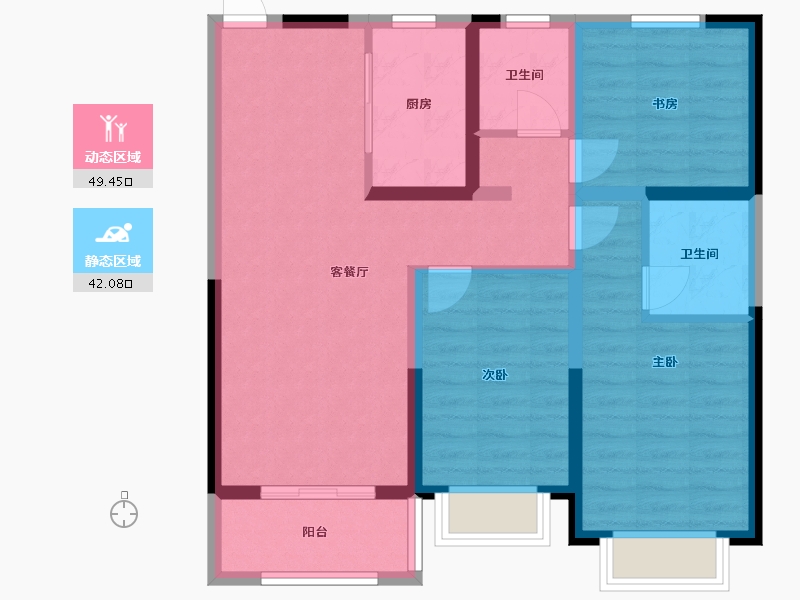 河南省-郑州市-华瑞紫韵城锦园-81.70-户型库-动静分区