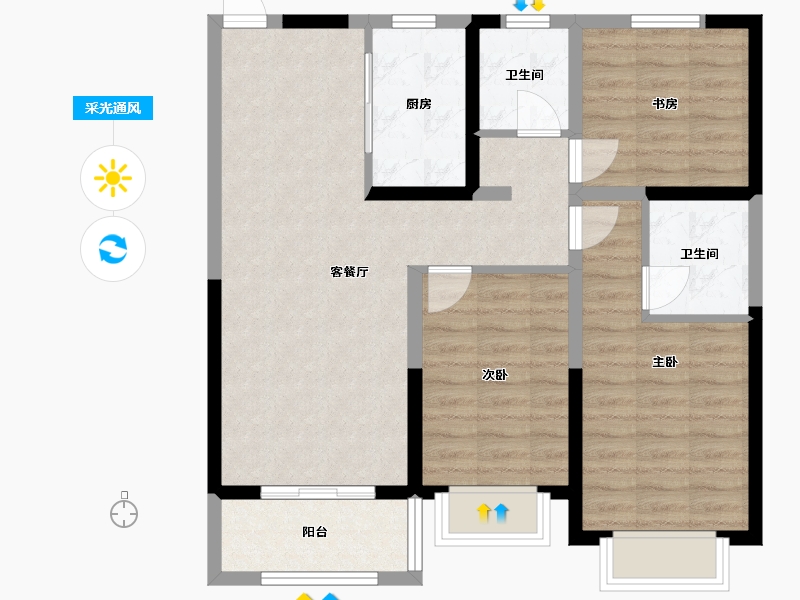 河南省-郑州市-华瑞紫韵城锦园-81.70-户型库-采光通风