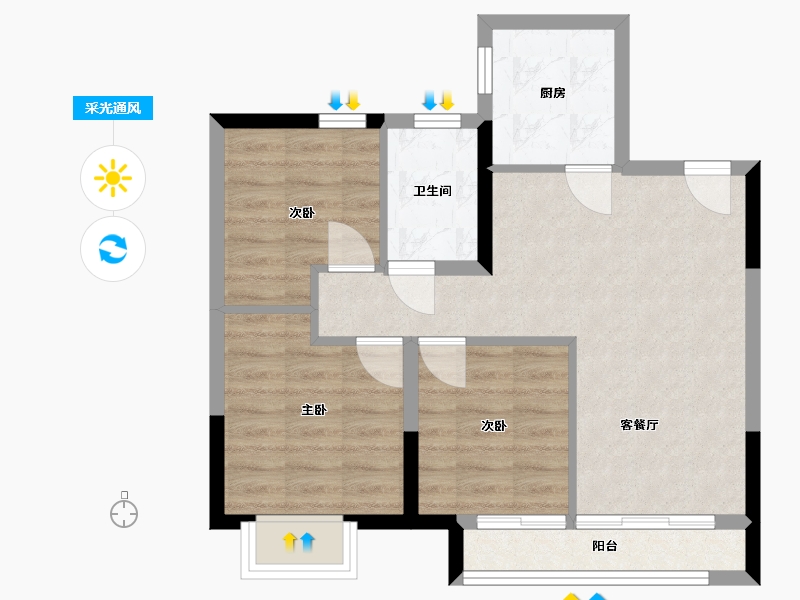 河北省-张家口市-鸿坤礼域府-68.35-户型库-采光通风