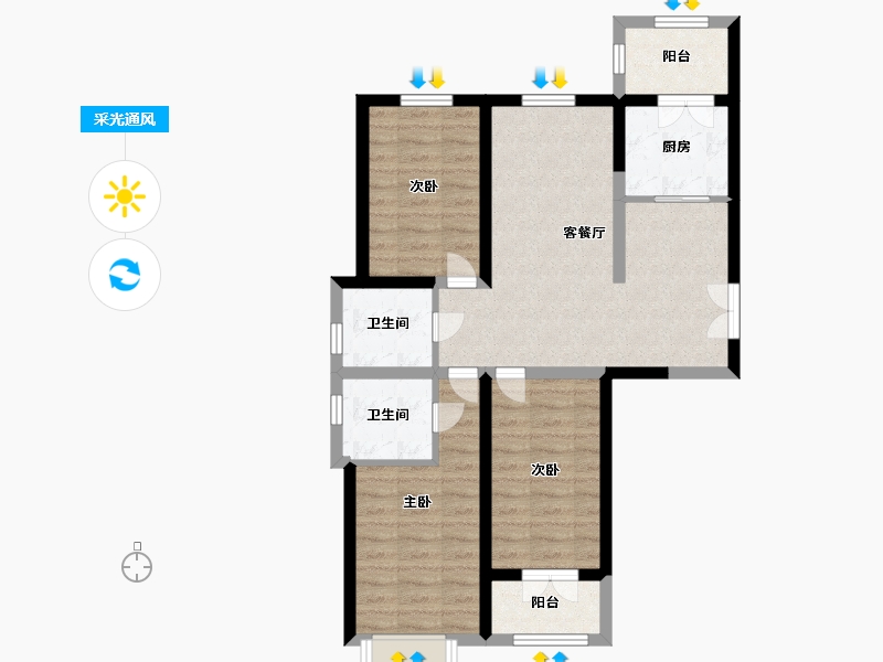 河北省-邯郸市-邯一建机关家属院-75.00-户型库-采光通风