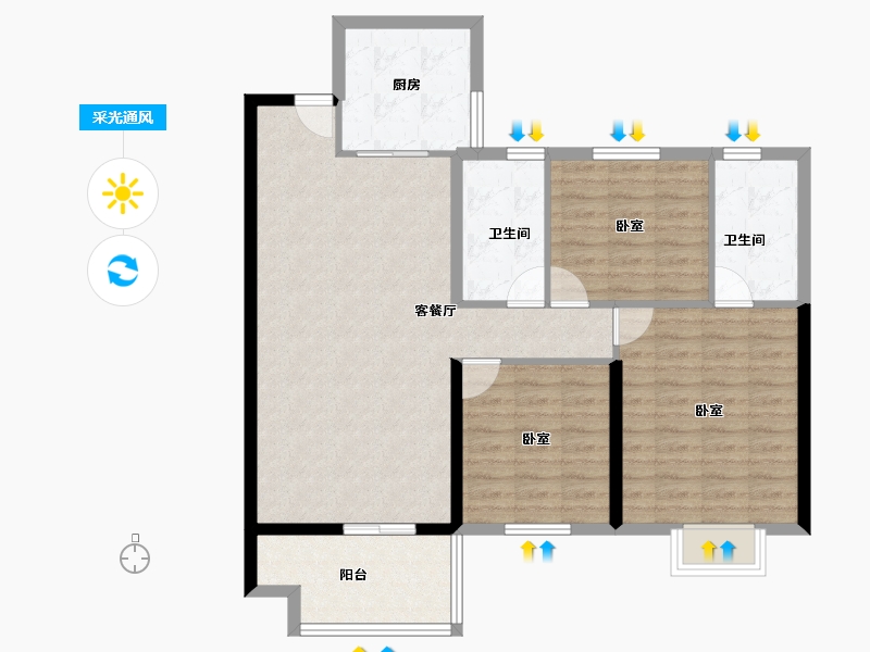 甘肃省-兰州市-兰州碧桂园·文璟城·舒馨苑-96.00-户型库-采光通风