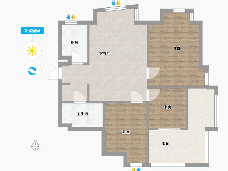 安徽省-合肥市-创景花园-113.00-户型库-采光通风