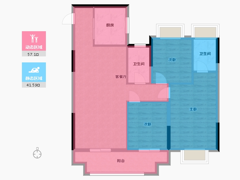 江苏省-苏州市-蔚蓝-89.00-户型库-动静分区