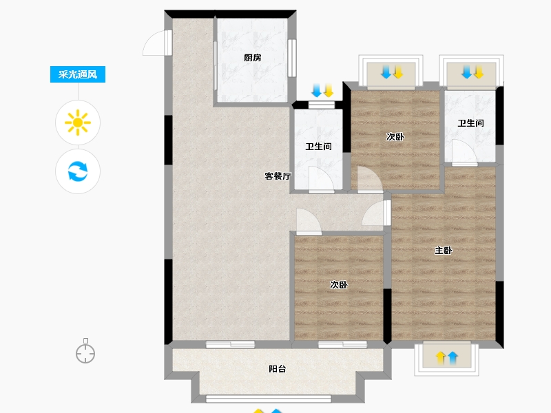 江苏省-苏州市-蔚蓝-89.00-户型库-采光通风