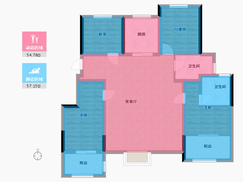 浙江省-宁波市-万科云著花苑-105.00-户型库-动静分区