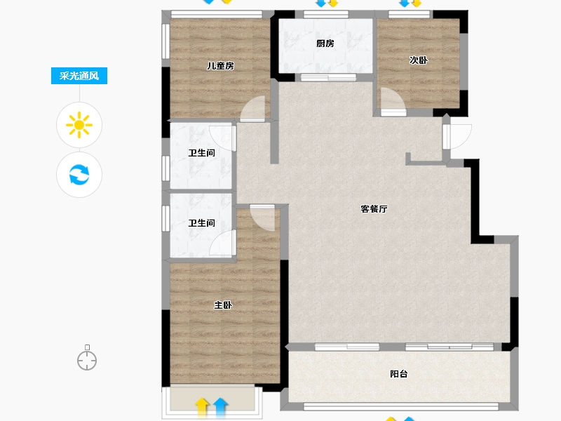 安徽省-合肥市-旭辉天阜玖江来-107.00-户型库-采光通风