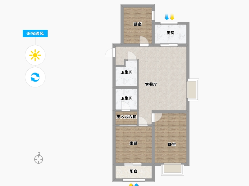 山西省-太原市-禧悦城-86.30-户型库-采光通风