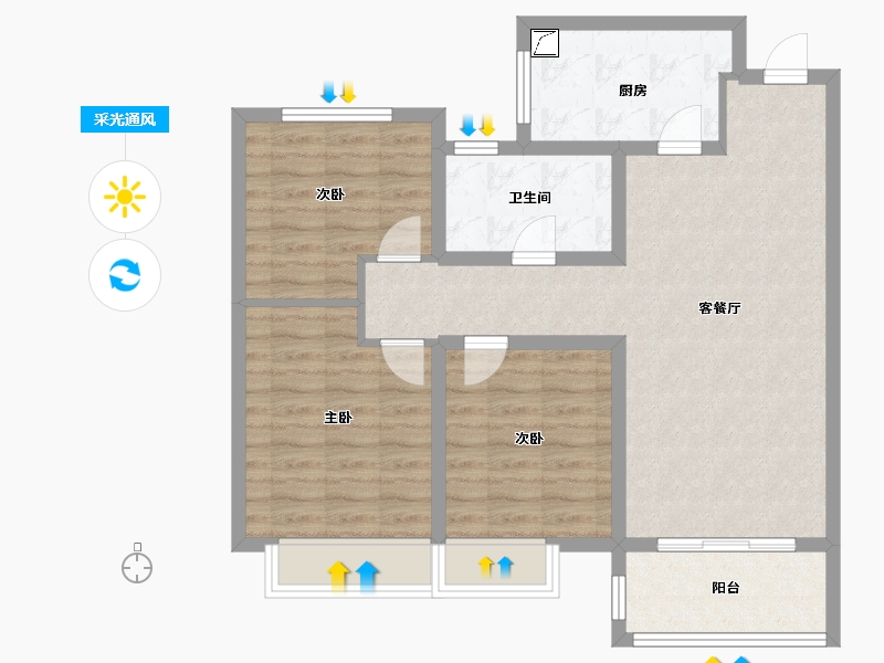 陕西省-西安市-安诚御花苑-A区-85.00-户型库-采光通风