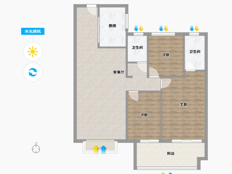 山西省-太原市-东港家园-104.64-户型库-采光通风