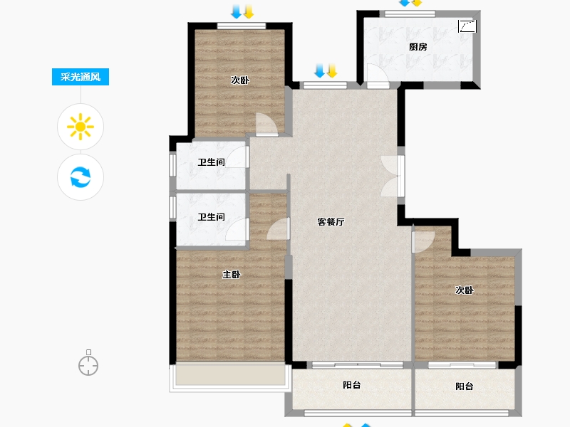 江苏省-扬州市-时润蓝湾-120.00-户型库-采光通风