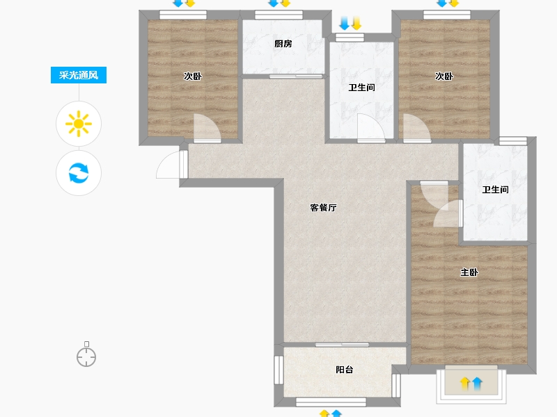 河南省-郑州市-杲村滨河家园-东院-100.00-户型库-采光通风