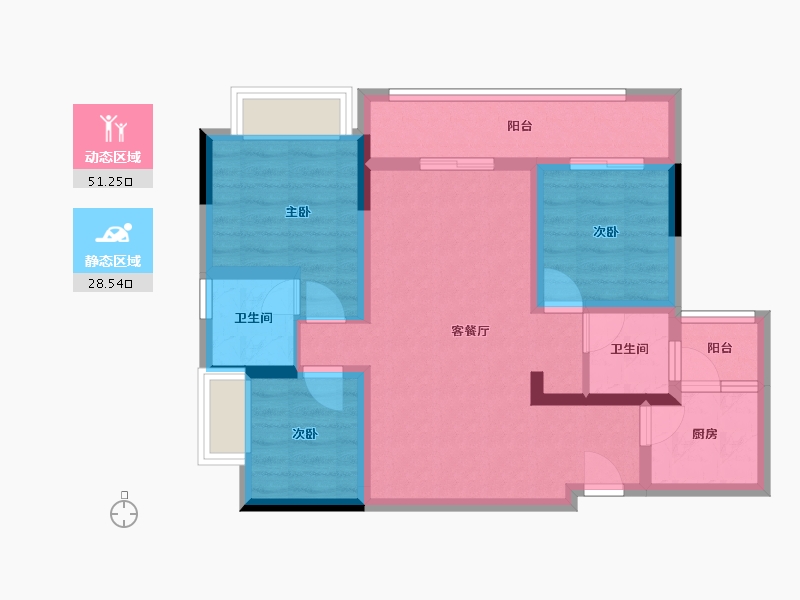 重庆-重庆市-北京城建龙樾生态城-74.14-户型库-动静分区