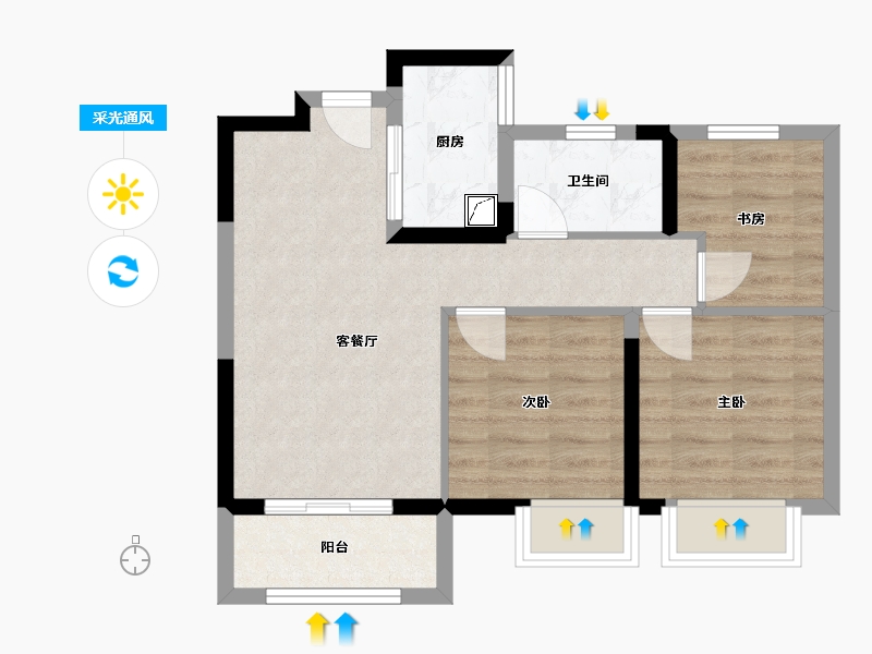 湖北省-武汉市-绿地大都会-63.00-户型库-采光通风