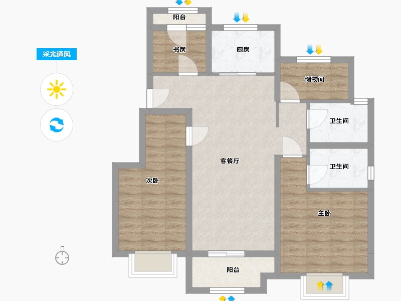 浙江省-湖州市-翡翠城品-90.86-户型库-采光通风