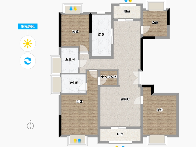 浙江省-杭州市-翡翠城佩兰苑-133.00-户型库-采光通风