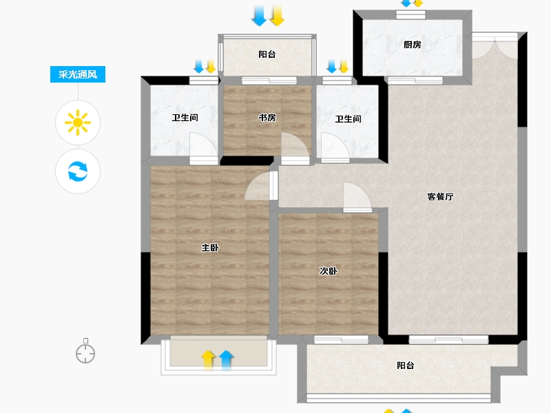 江苏省-盐城市-荣润晨曦府-95.00-户型库-采光通风