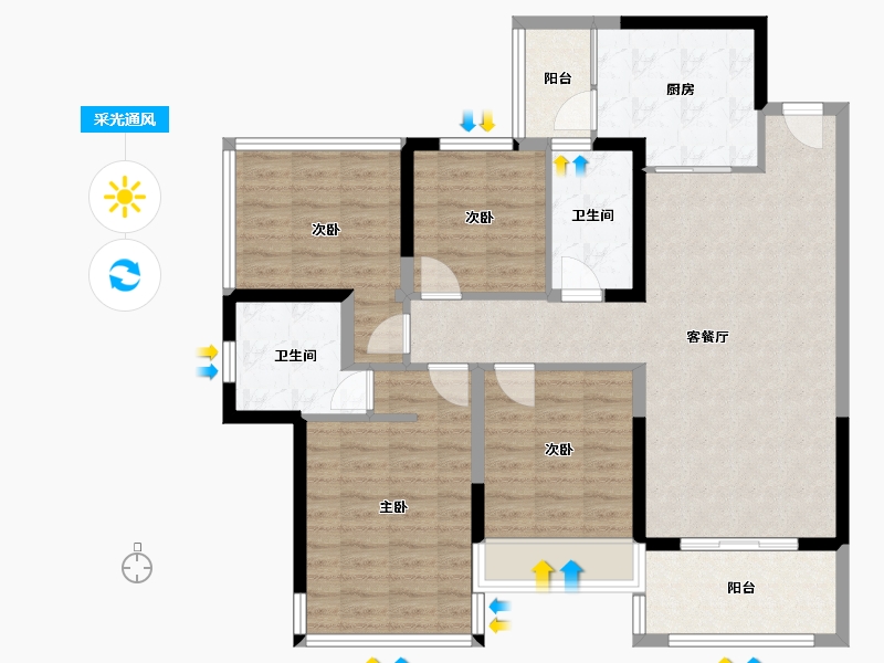 广西壮族自治区-百色市-中迅世纪城-123.00-户型库-采光通风