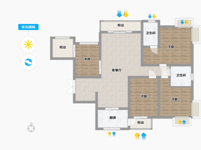 四川省-绵阳市-梓州府-111.95-户型库-采光通风