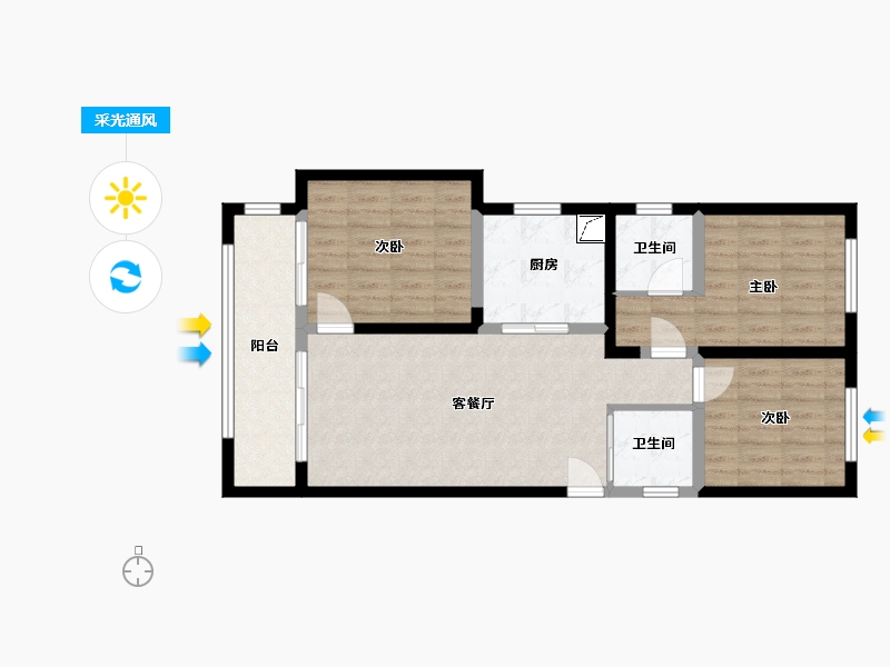 陕西省-渭南市-东原玖城阅-86.00-户型库-采光通风