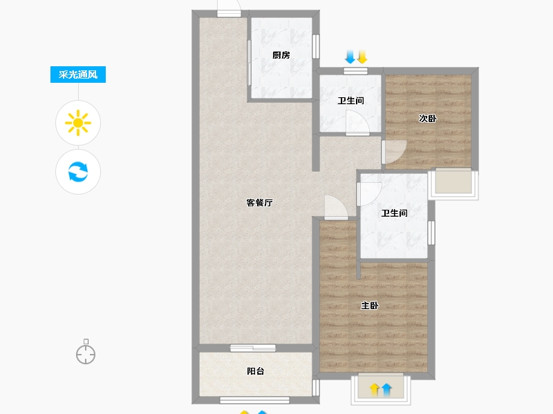 湖北省-武汉市-武汉城建·汉樾台-85.00-户型库-采光通风