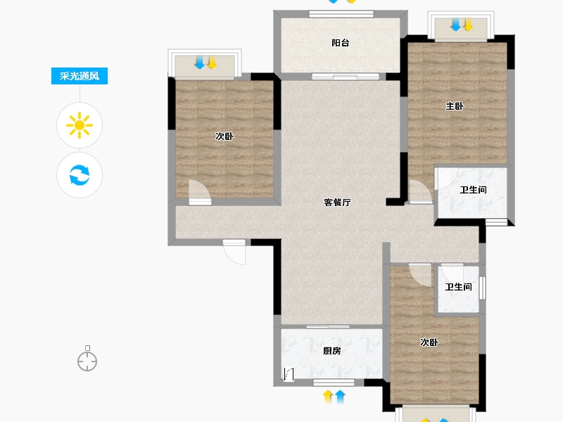 安徽省-阜阳市-红星天玺湾-105.34-户型库-采光通风