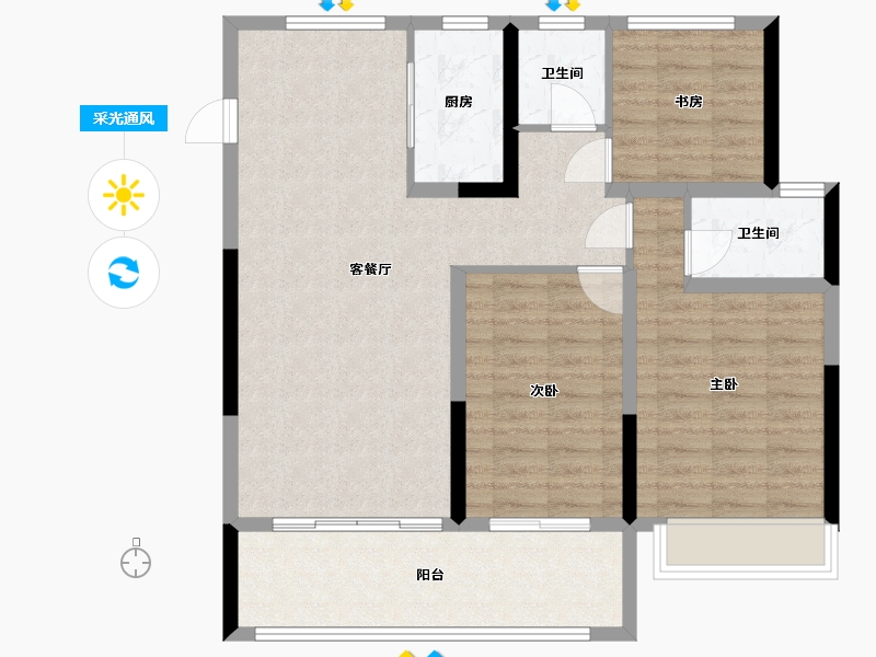 山东省-菏泽市-凯旋豪庭-107.00-户型库-采光通风