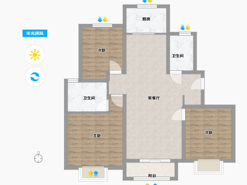 河北省-邯郸市-未来城（悦都小区）-96.00-户型库-采光通风