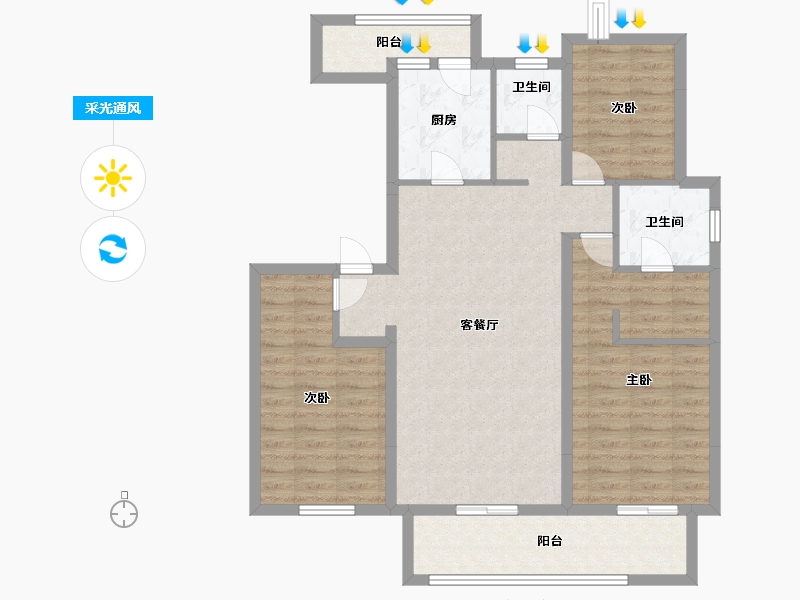 安徽省-阜阳市-华润华府-97.00-户型库-采光通风