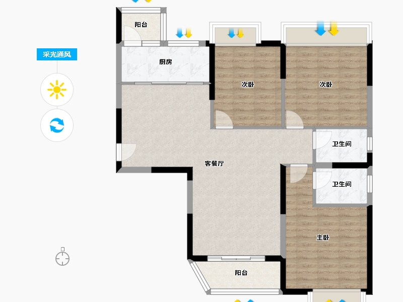 四川省-成都市-瑞居海布斯卡一期-126.46-户型库-采光通风