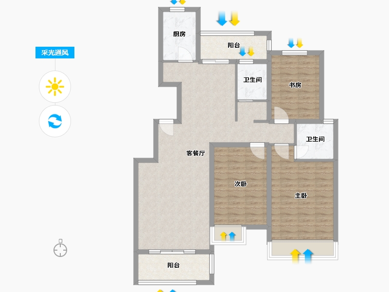 安徽省-淮南市-龙成奥韵-102.40-户型库-采光通风