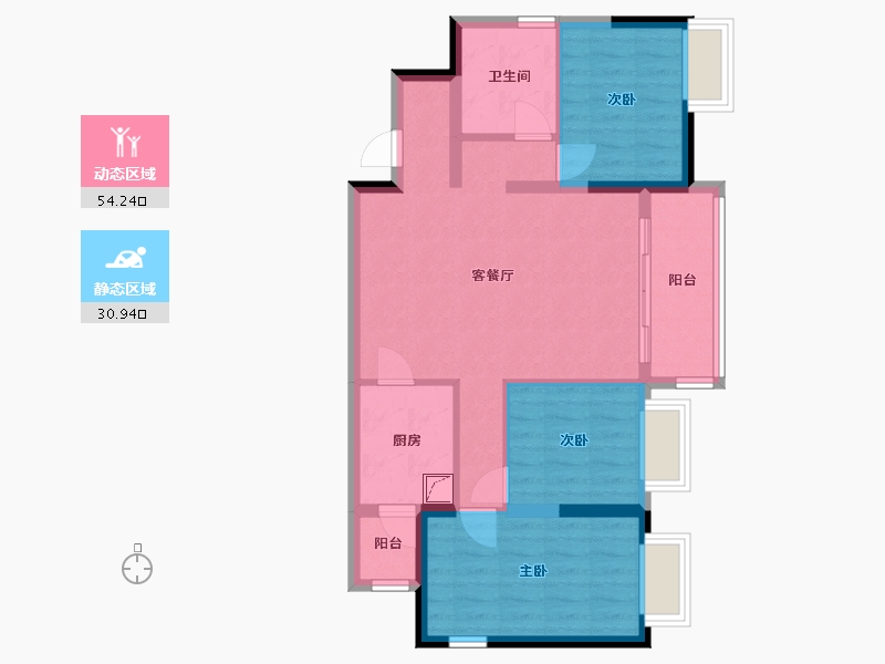 广东省-佛山市-佛山万科广场-88.48-户型库-动静分区