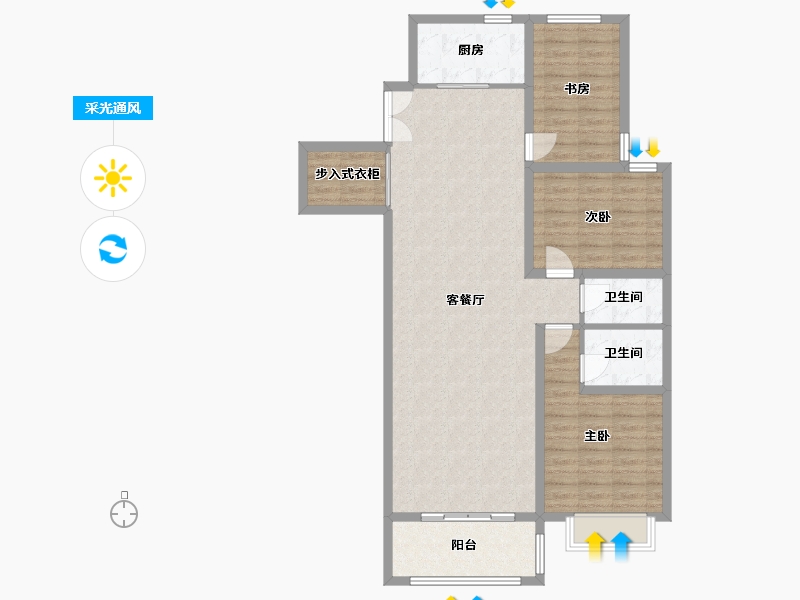 内蒙古自治区-乌兰察布市-锦绣公馆-130.00-户型库-采光通风