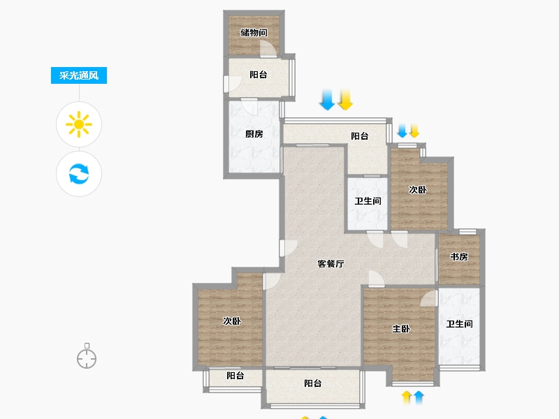 湖北省-武汉市-世茂锦绣长江-127.00-户型库-采光通风