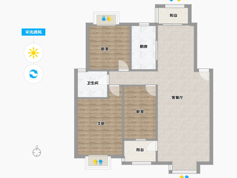 河南省-郑州市-鑫苑名城-115.00-户型库-采光通风