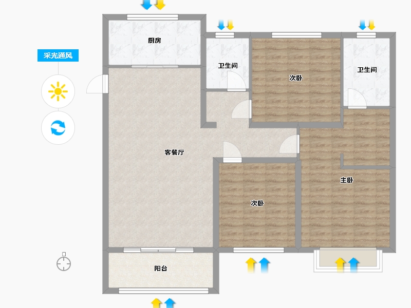 山西省-长治市-潞安麟绛佳园一期-120.00-户型库-采光通风