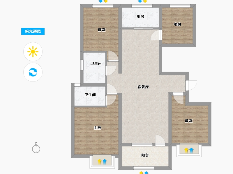 山东省-淄博市-名士华府-100.06-户型库-采光通风