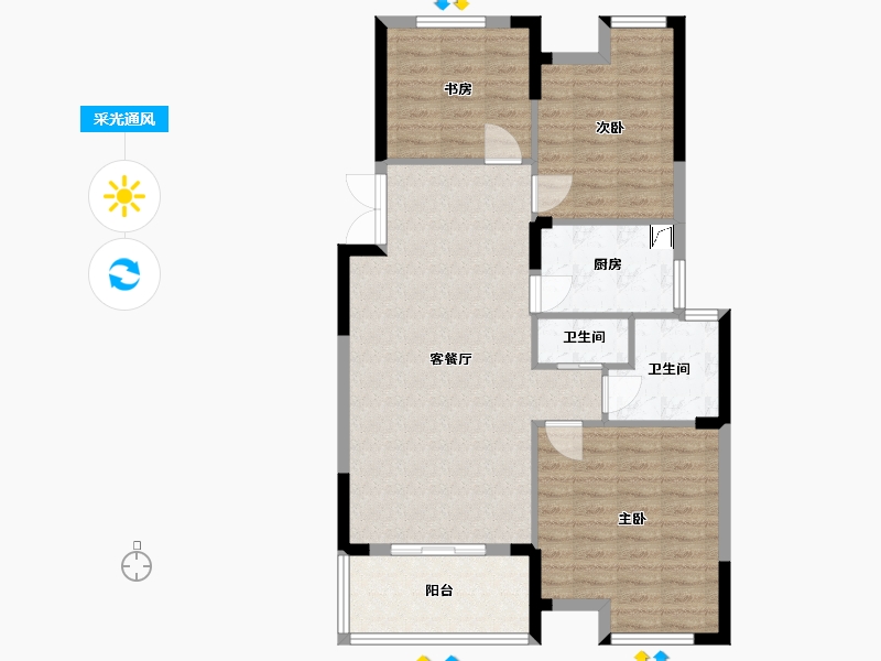 浙江省-嘉兴市-东方都市-90.00-户型库-采光通风