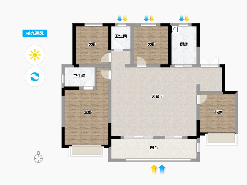 陕西省-西安市-奥园誉府-123.00-户型库-采光通风