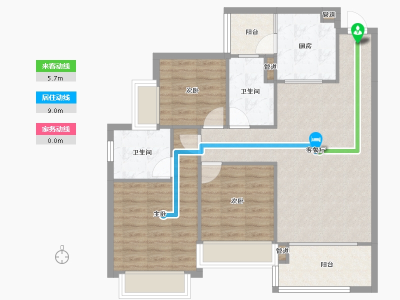 重庆-重庆市-恒大世纪梦幻城74号楼,72号楼,76号楼,75号楼91m²-86.86-户型库-动静线