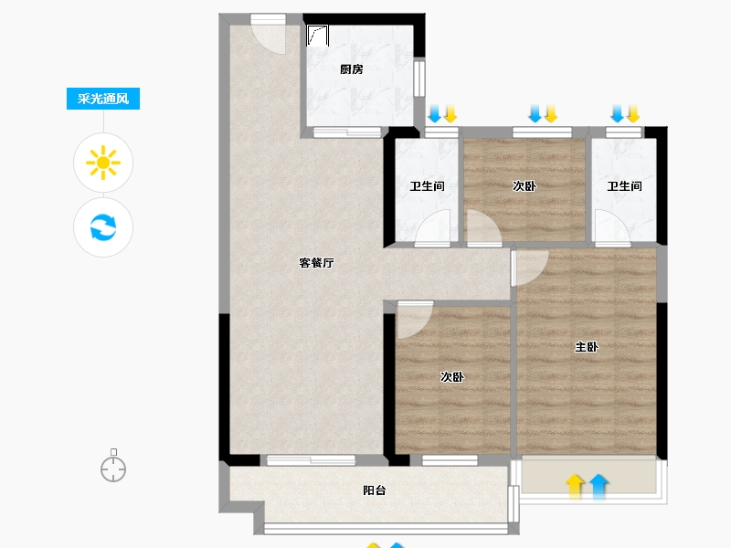 湖北省-荆门市-碧桂园楚悦台-88.00-户型库-采光通风