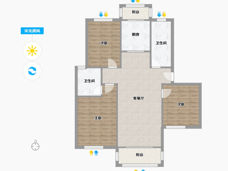 江苏省-南通市-龙田花苑-102.61-户型库-采光通风