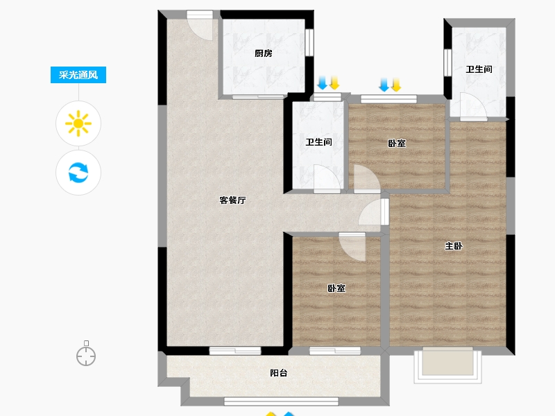 安徽省-淮北市-淮北碧桂园-89.00-户型库-采光通风