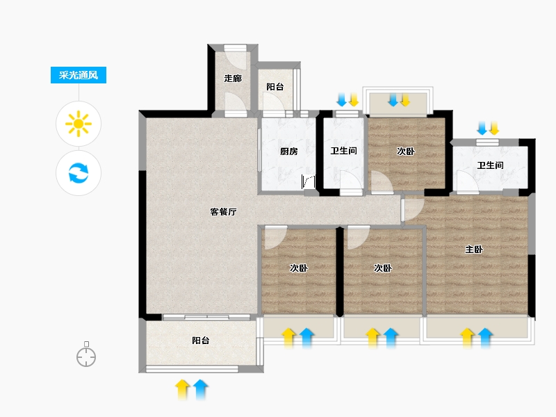 广东省-清远市-城市花园-105.00-户型库-采光通风