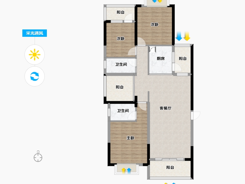 广西壮族自治区-南宁市-金洲路单位房-135.00-户型库-采光通风