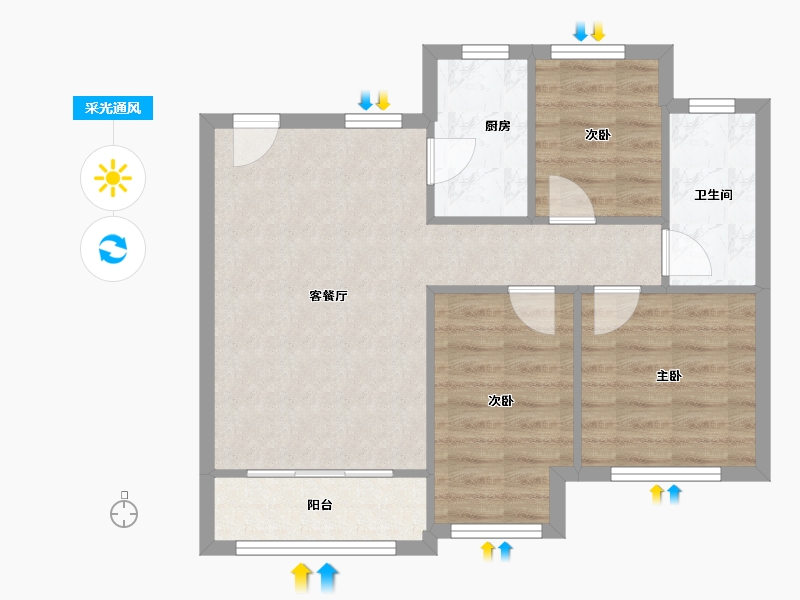 河南省-郑州市-裕华满园-64.99-户型库-采光通风