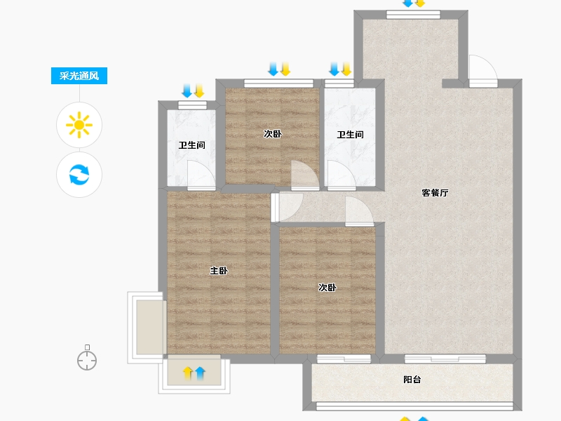 河北省-沧州市-石榴玉兰湾-85.00-户型库-采光通风