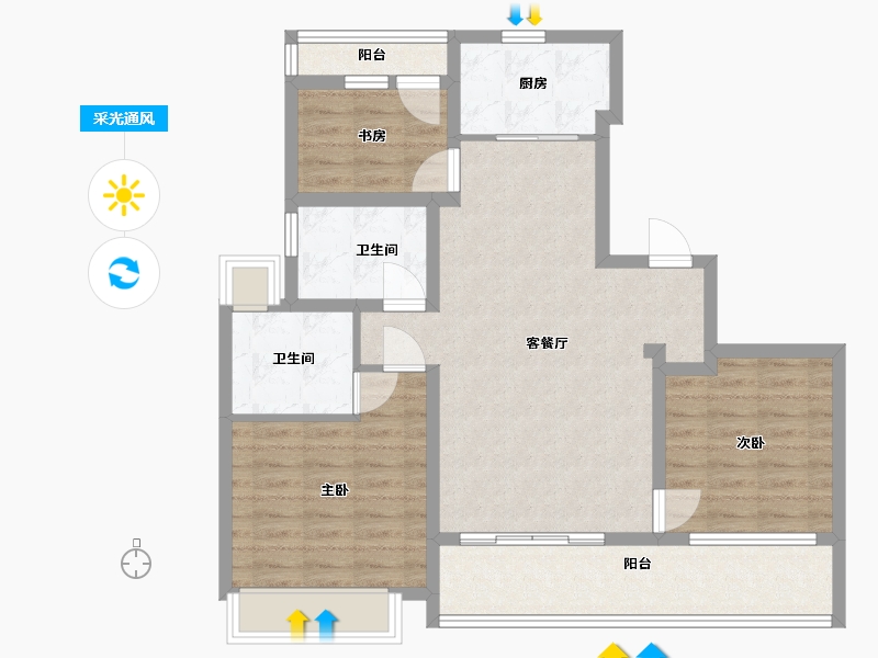 江苏省-南通市-绿城桂语听澜-88.00-户型库-采光通风