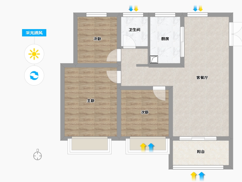 安徽省-合肥市-中建开元御湖公馆-74.00-户型库-采光通风