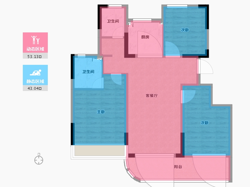 浙江省-绍兴市-龙湖中天春江天镜-85.99-户型库-动静分区