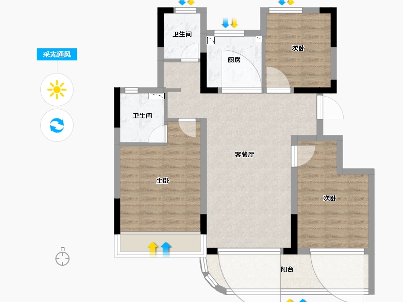 浙江省-绍兴市-龙湖中天春江天镜-85.99-户型库-采光通风